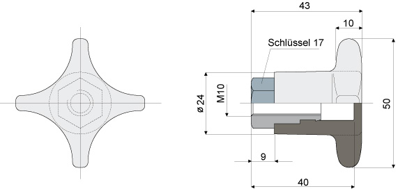 Kreuzgriff Teil 227 • mit Innengewinde