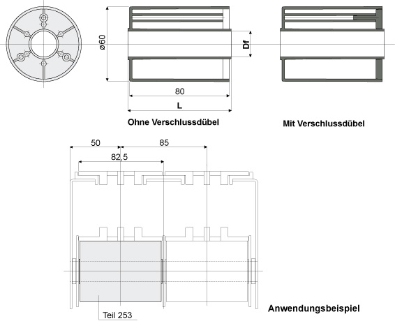 Rücklaufrolle Teil 253 • ohne Schutzschirm