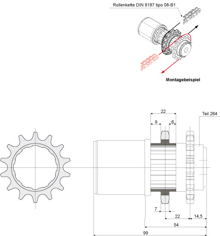 Zahnrad Z14 Teil 265 • für Rollenförderband