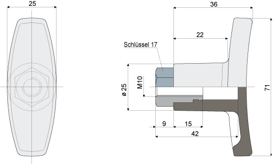 T-Griff Teil 304 • mit Innengewinde