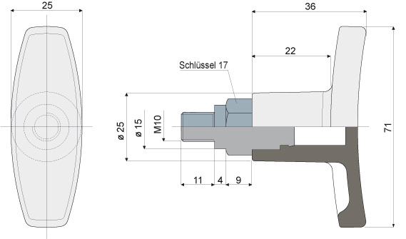 T-Griff Teil 305 • mit Außengewinde