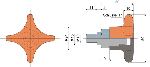 Kreuzgriff Teil 315 • mit Außengewinde